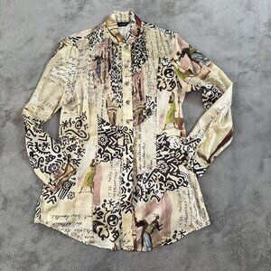 Javier Simorra 100% Silk Long Sleeve Button Down Shirt Blouse Women's US 10